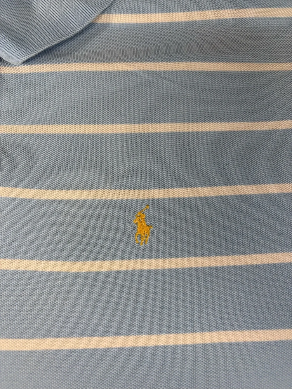 Ralph Lauren Light Blue and White Striped Polo with Yellow Pony